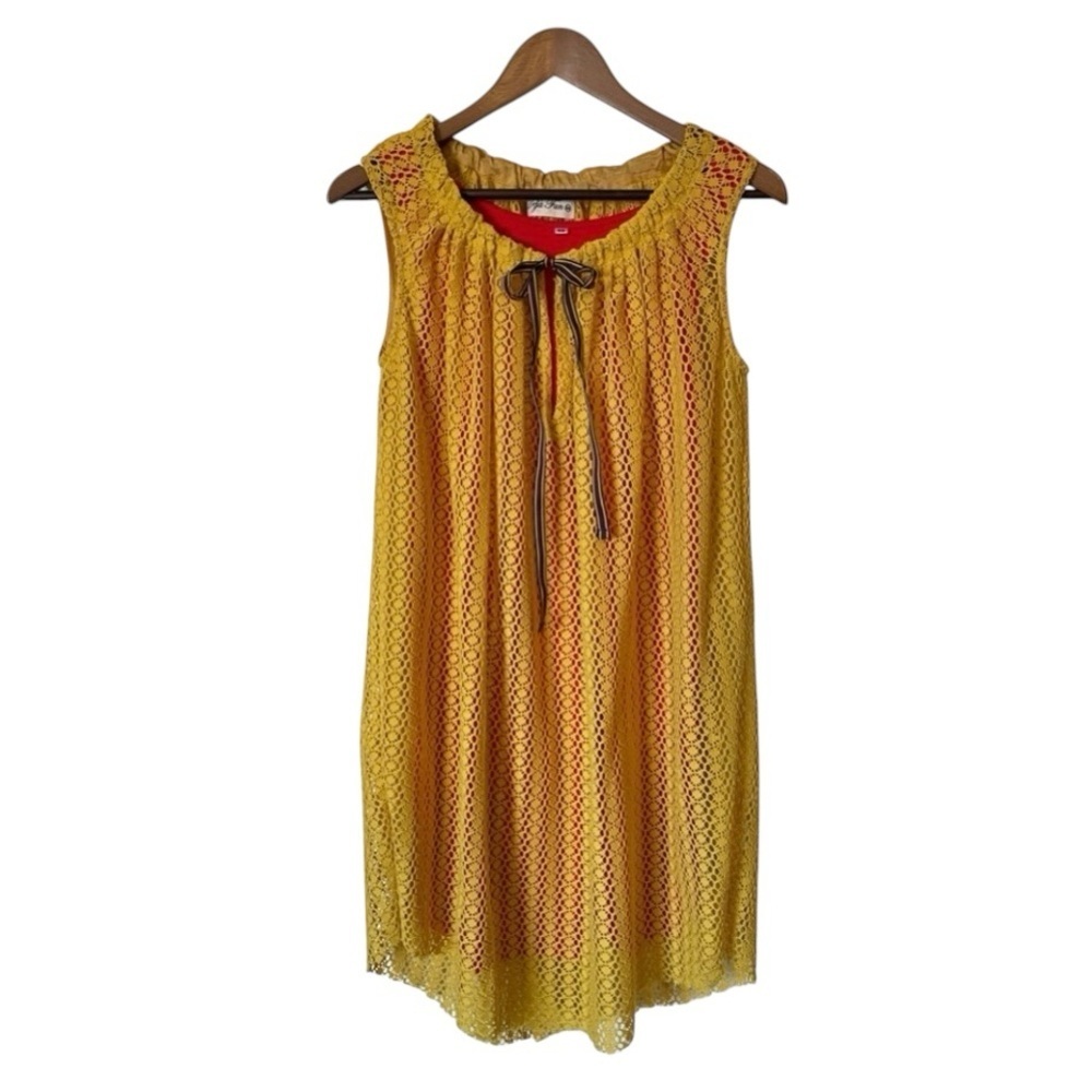 Deja Fan women's crochet dress/beach cover yellow and red, fits XS S M layers